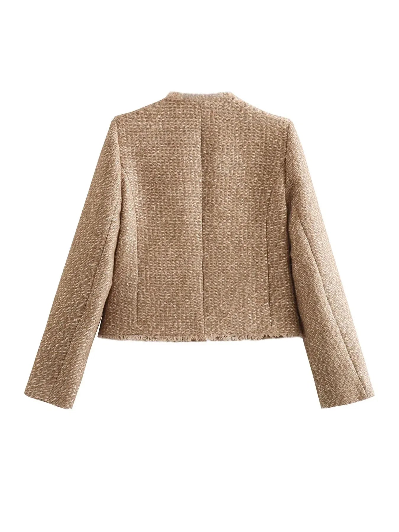 Beige tweed damesjack voor alle seizoenen